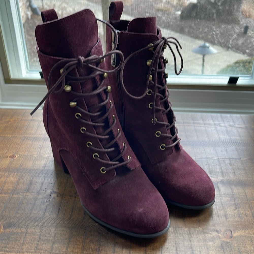 Plum waterproof faux suede bootie